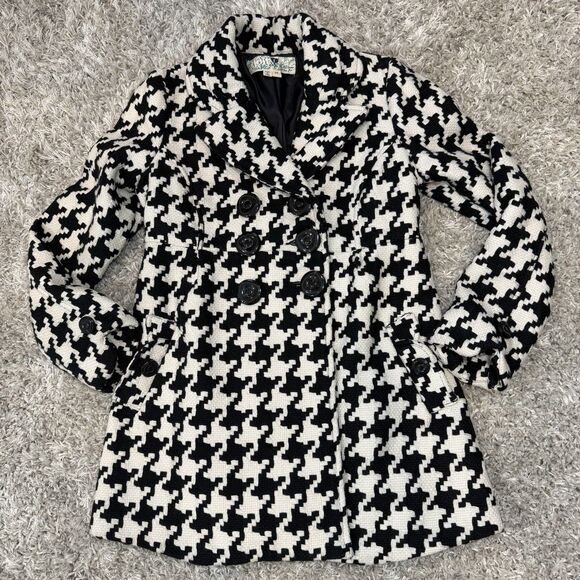 Jolt Women's Pea Coat Retro Y2k Jacket Houndstooth Black & Off-White M - Picture 8 of 11